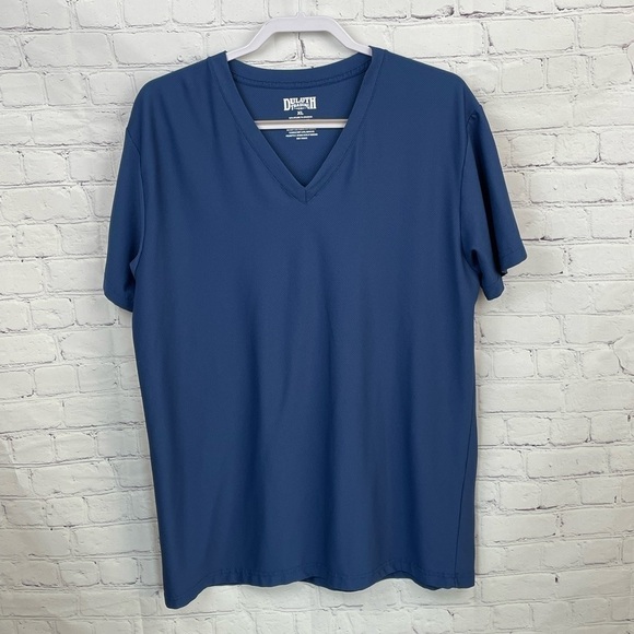 Duluth Trading Co Blue Short Sleeve Vee Neck Tee Shirt Nylon/Spandex Blend XL - Picture 1 of 7